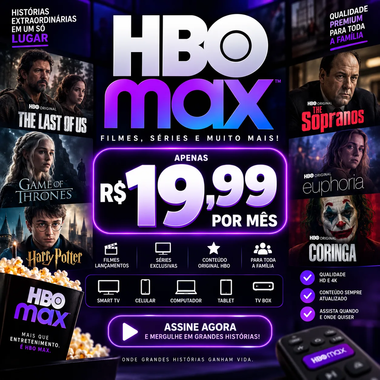 Banner HBO Max: filmes, séries exclusivas e conteúdo original